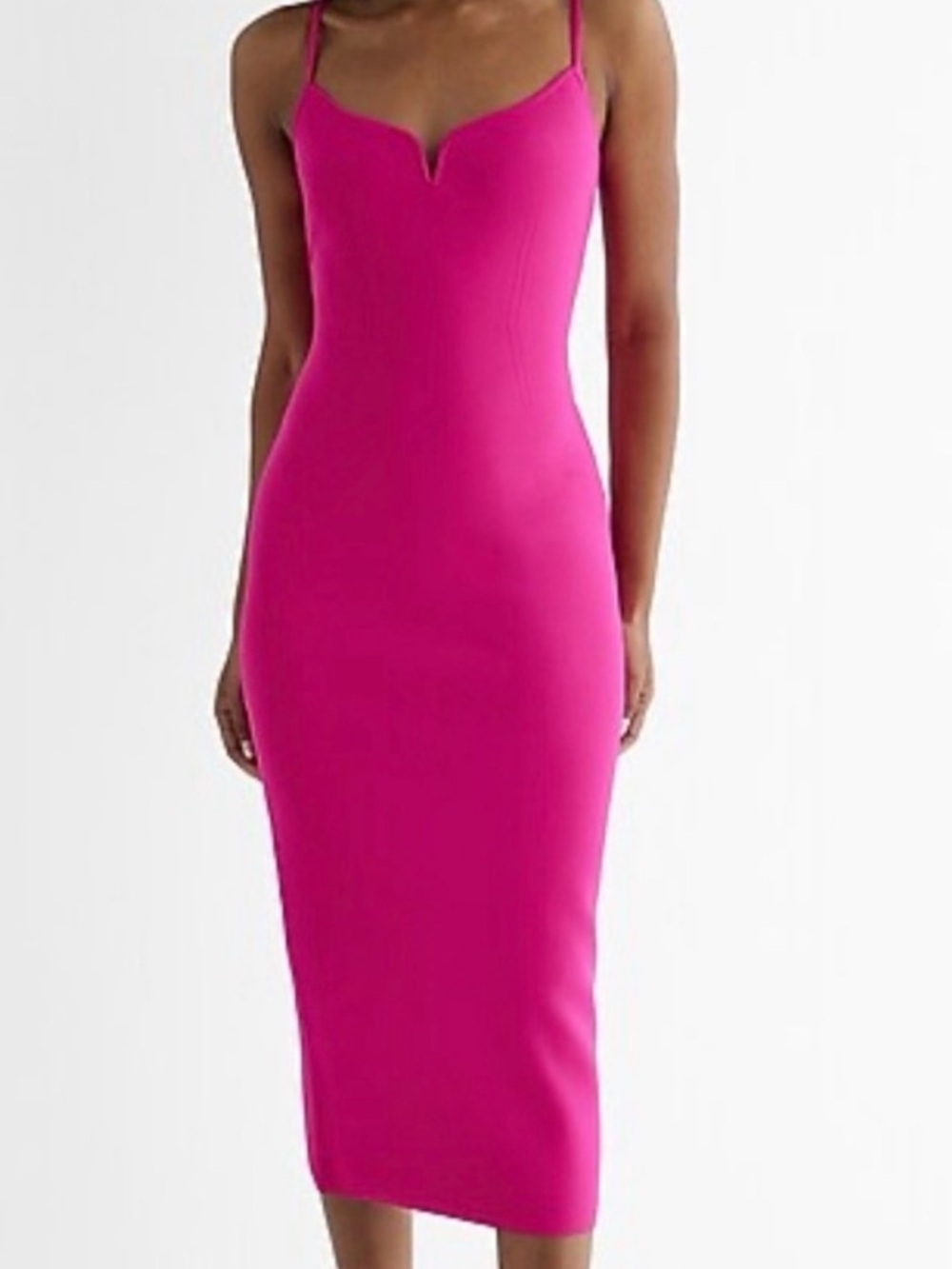Express Hot Pink Spaghetti-Strap Midi Body Contour Dress